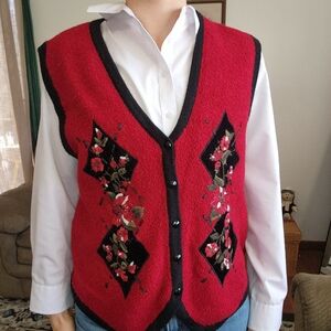 Koret Vintage Floral Detailed Sweater Vest Size Medium